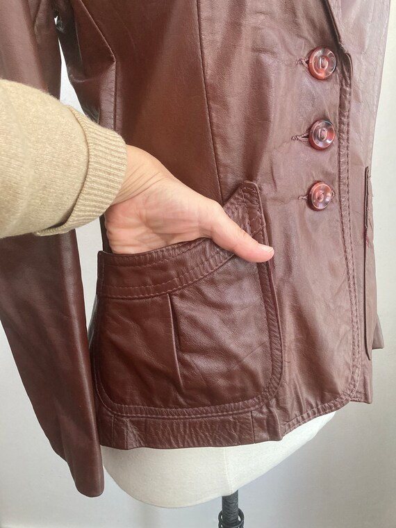 Vintage 70s BROWN Leather Jacket Blazer / BACK BU… - image 7