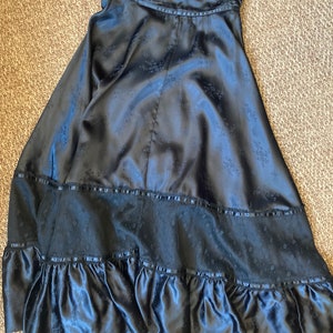Vintage 80s Prairie Skirt / GUNNE SAX GUNNIES / Inky Black Silk Satin Lace / Corset Waist Ruffle Hem image 9