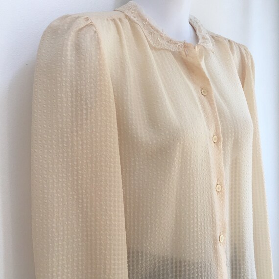 Vintage 70's Does Victorian SHEER PUCKERED Puff Sl