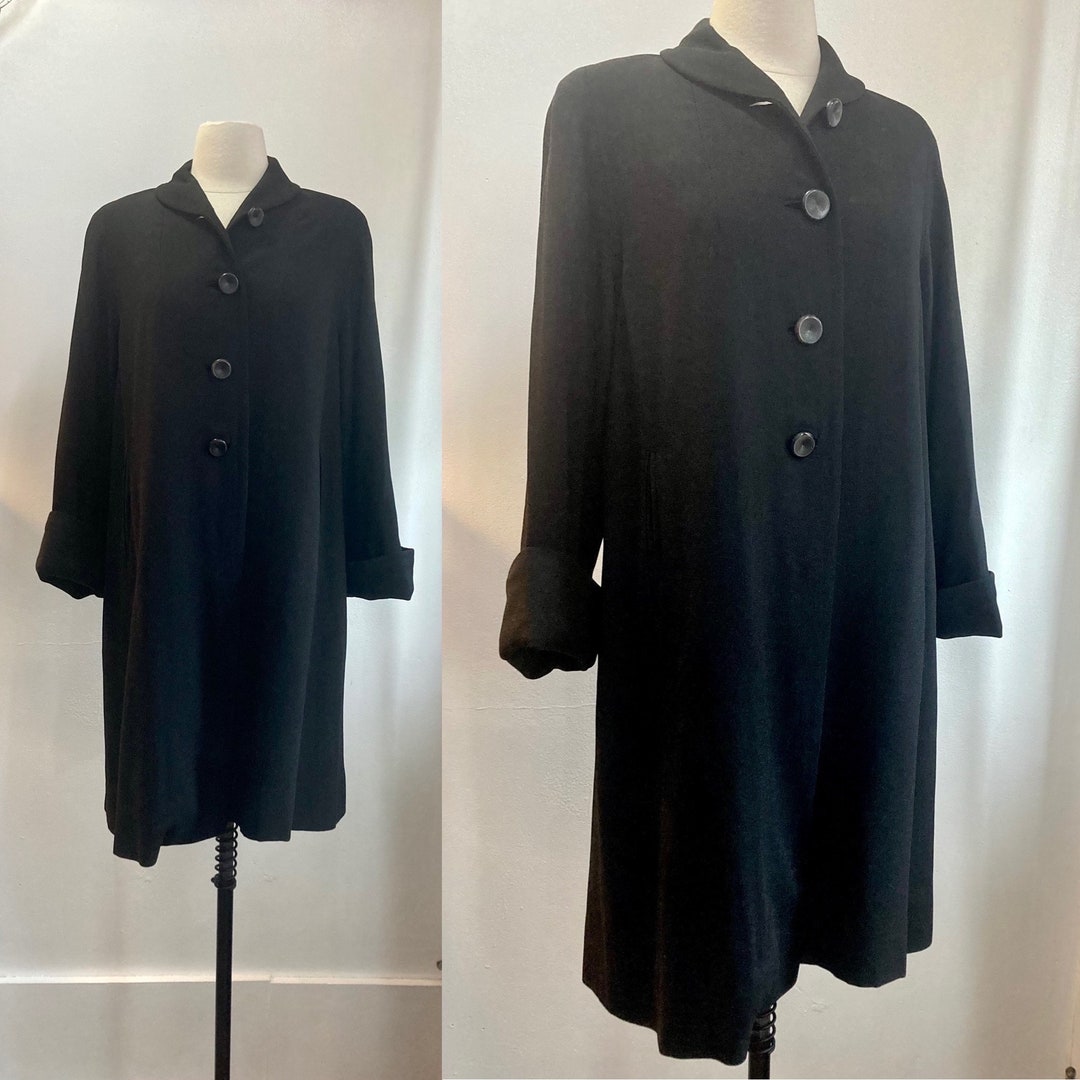 Vintage 50s Wool Coat / GABARDINE Car Coat / Wide Cuff