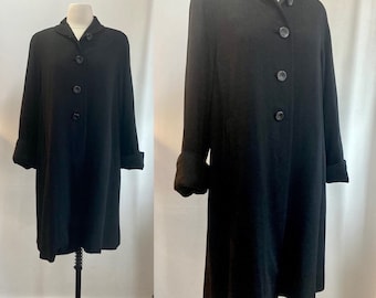 Vintage 50s Wool Coat / GABARDINE Car Coat / Wide Cuff Sleeves + Chunky Buttons / L.C. Mae California