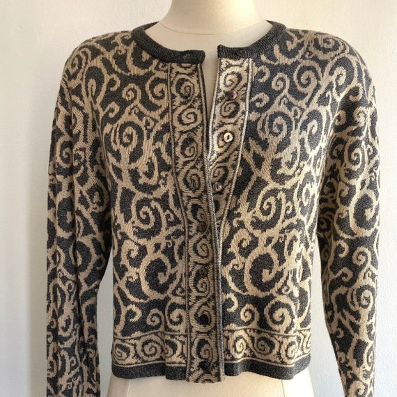 Vintage 80s Cardigan Sweater / CROPPED PAISLEY In… - image 6