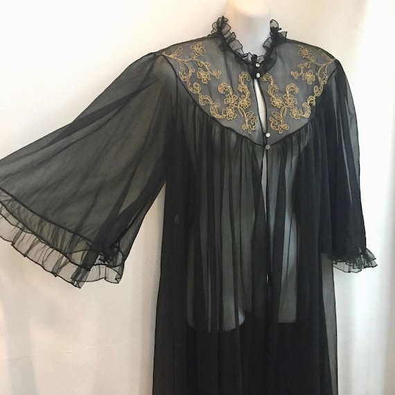Vintage 60's SHEER CHIFFON ROBE / Angel Sleeves /