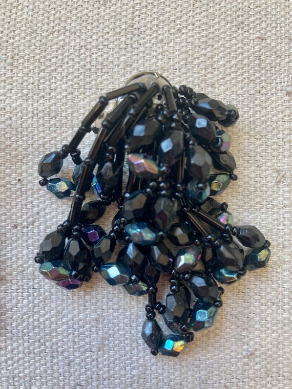 Vintage BLACK BEAD Statement Chandelier Earrings … - image 2