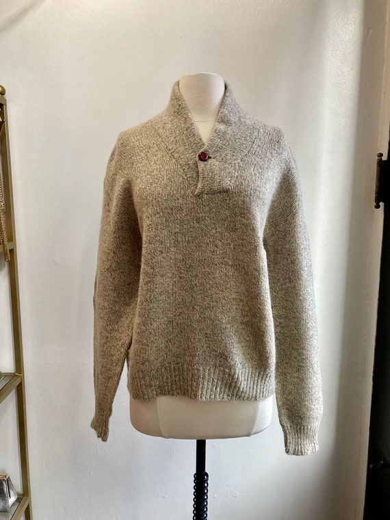 Vintage 80s Sweater / Wool OATMEAL FLECK Henley P… - image 5