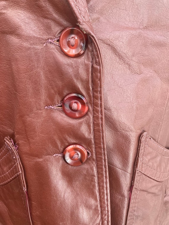 Vintage 70s BROWN Leather Jacket Blazer / BACK BU… - image 8