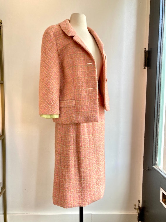 Vintage 50s 60s Skirt Suit / PINK TWEED Blazer + … - image 3