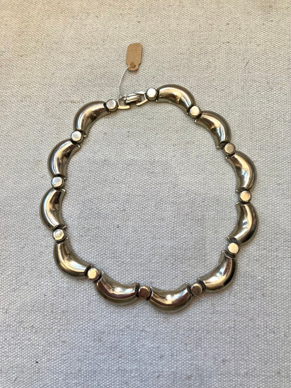 Vintage CHOKER Necklace / MOD SILVER Rounded Chun… - image 4