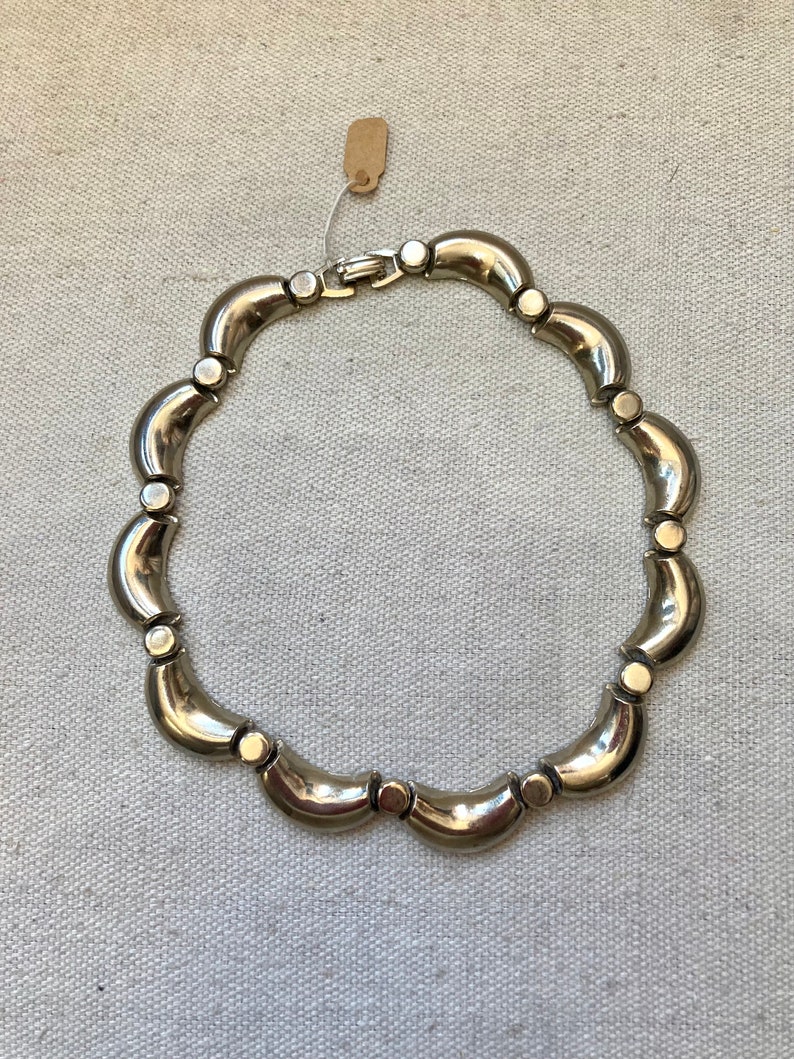 Vintage CHOKER Necklace / MOD SILVER Rounded Chunky Chain Links image 4