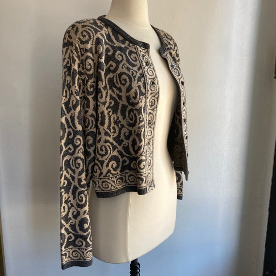 Vintage 80s Cardigan Sweater / CROPPED PAISLEY In… - image 4