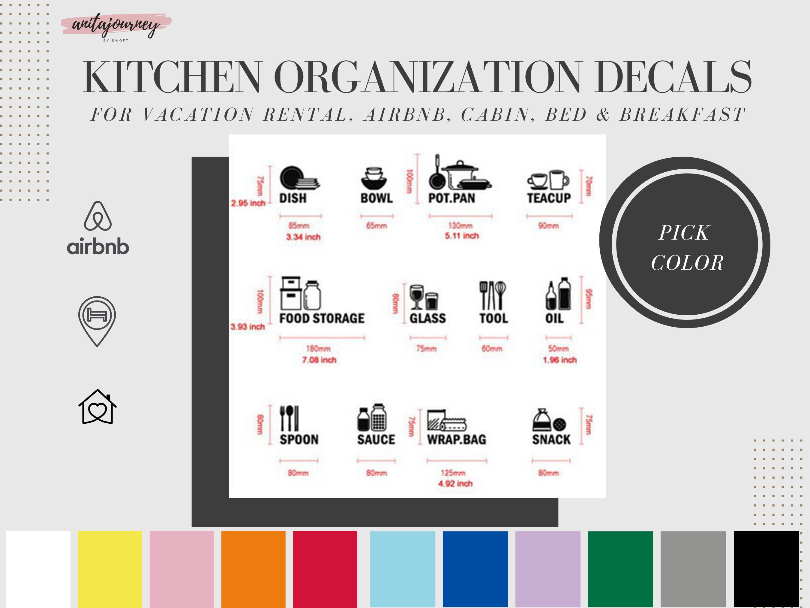 Airbnb Kitchen Cabinet Labels| Organization Decals for Vacation Home Room Rental Storage Vinyl Stickers Decor