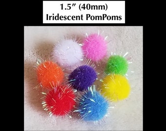 1.5" (40mm) Iridescent PomPom - LOT (x2 or x3) - Rat Toy, Cat Toy, Craft Supply