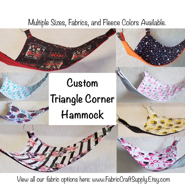 Triangle Corner Hammock, Custom Order, Multiple sizes, colors, and fabrics available, Perfect for Pet Rats and Critter Nation Cages