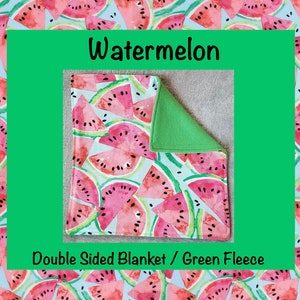 Double Sided Blanket, Watermelon fabric with Green fleece, Multiple Sizes Available, Small Animal Blanket Liner, Ready to Ship