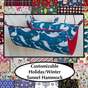 Customizable Holiday / Winter Themed Tunnel Hammock for Pet Rats or other small animals, Made to Order
