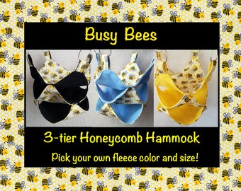 Busy Bees 3-Tier Honeycomb Hammock, Pick Your Own Fleece Color and Size, for Rat Sugar Glider Ferret Degu, Made to Order