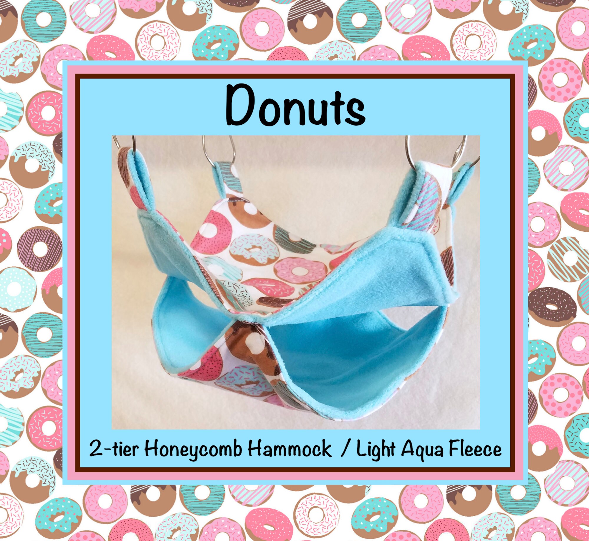 Donut 2-tier Honeycomb Rat Hammock with Light Blue Fleece, Made to Order in Multiple Sizes, Layered Stacked Rat Hammock