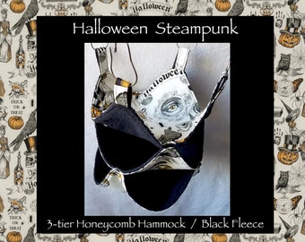 Halloween Steampunk with Black Fleece, 3-Tier Honeycomb Rat Hammock in Multiple Sizes, Holiday, Halloween, Sugarglider, Guinea Pig, Degu