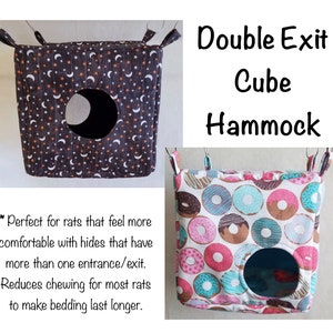 Double Exit 2-hole Cube Hammock, Custom Order, Multiple sizes, colors, and fabrics available, Perfect for Pet Rats and Critter Nation Cages