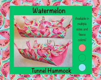 Watermelon Tunnel Hammock for pet rats, Multiple Sizes and Fleece Colors Available, Made to Order, Customizable Small Animal Bedding