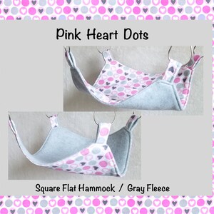 Pink Heart Dots with Gray Fleece, Square Rat Hammock, Multiple Sizes Available for Rats, Guinea Pigs, or other small pets