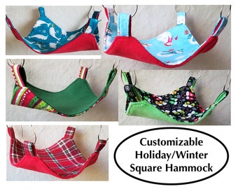 Customizable SQUARE Holiday / Winter Themed Hammock for Pet Rats or other small animals, Multiple Sizes, Colors, and FLANNEL Available