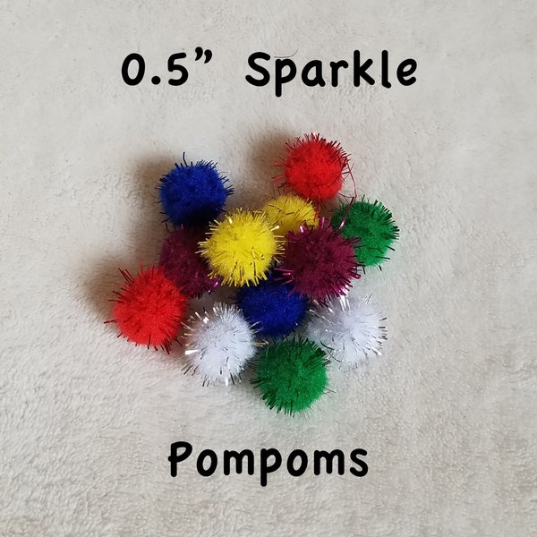 0.5" Sparkle PomPom - LOT x20/x24 count - Rat Toy, Cat Toy, Craft Supply