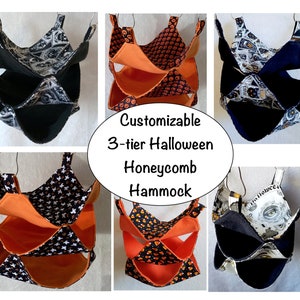 Customizable 3-tier Halloween Themed Honeycomb Hammock, Multiple Sizes, Colors, and Fabrics Available, for pet rats or other small animals
