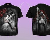 Spiral Dead Kiss Black T Shirt Front Back Print - Gothic, Love, Sugar Skull,