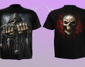 Spiral Game Over Black T Shirt Front Back Print - Gothic, Reaper Skull, Rock