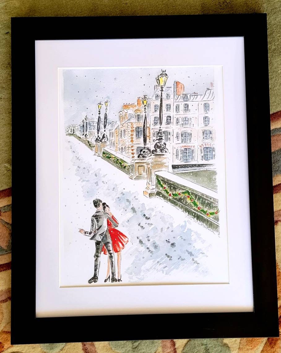 パリ プリント: Pont de la Tournelle 水彩イラスト (8.5 インチ x 11