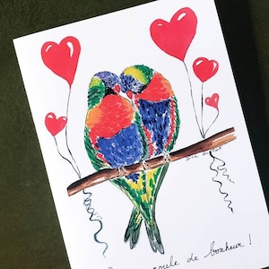 Liebe Vögel Valentine/Liebe/Jubiläum/Französisch 5 x 7 gefaltet E-Karte