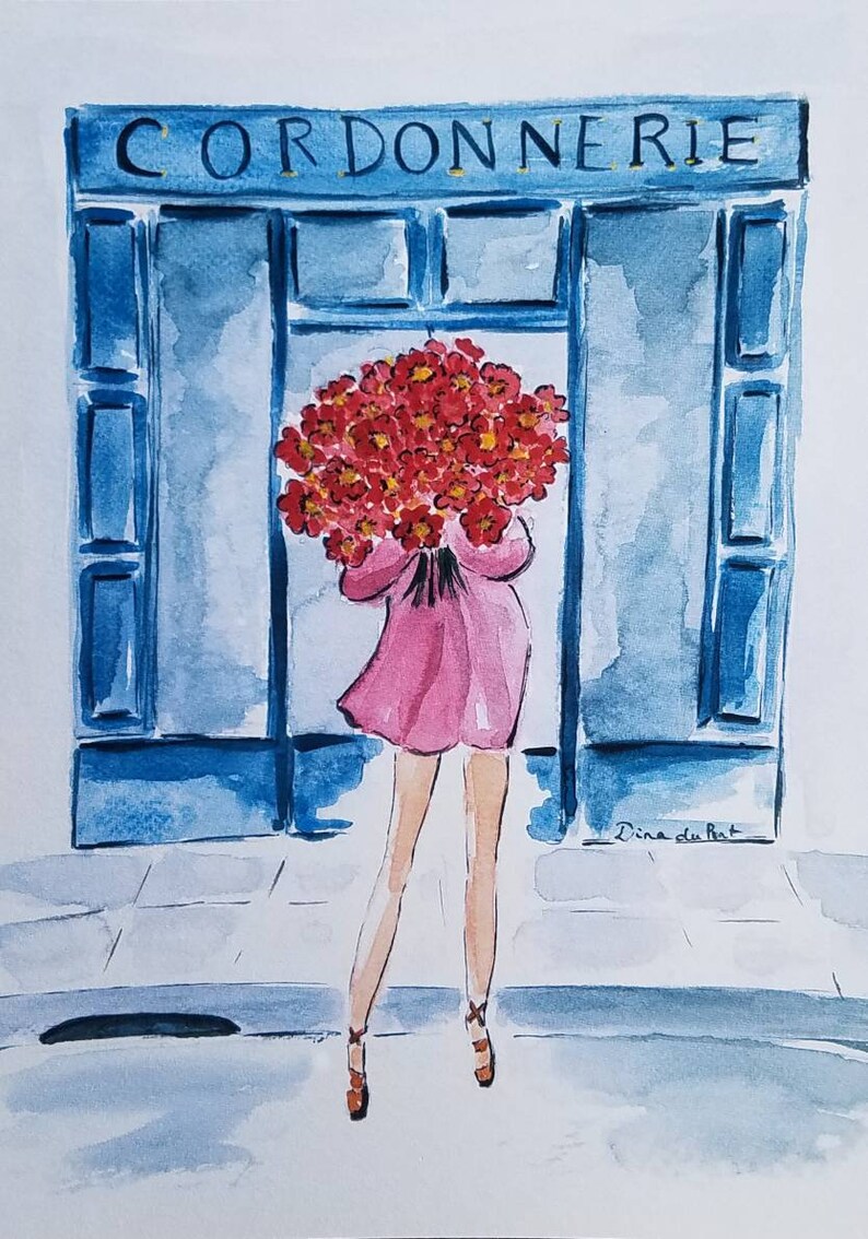 La Vie En Rose in Paris fashion Illustration Print home Etsy