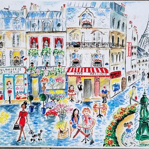 Ilustração parisiense, cena parisiense, Torre Eiffel, Rua Paris, Café Paris, boulangerie Impressão brilhante da aquarela original
