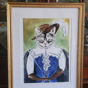 Puss in boots illustration,  cat dressed up, musketeers,  whimsical illustration 8.5&quot;x 11&quot;