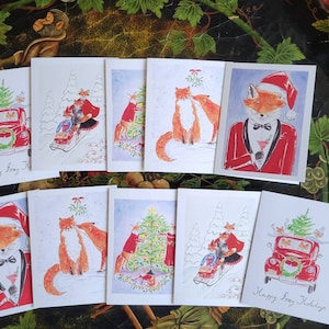 Juego de 10 tarjetas plegadas navideñas surtidas de 4,25" x 5,50", animales del bosque, zorro, oso, búho, ardilla listada, ardilla, caprichosas creaciones de artistas