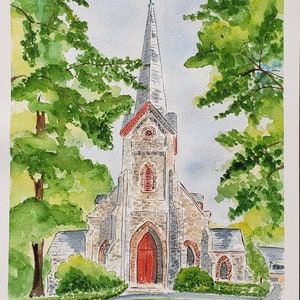 Custom Watercolor Church Portrait: Wedding Venue Illustration