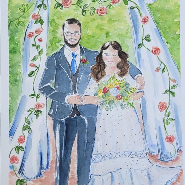 Ritratto della sposa e dello sposo (illustrazione di matrimonio) (ritratto di matrimonio) (regalo di anniversario)