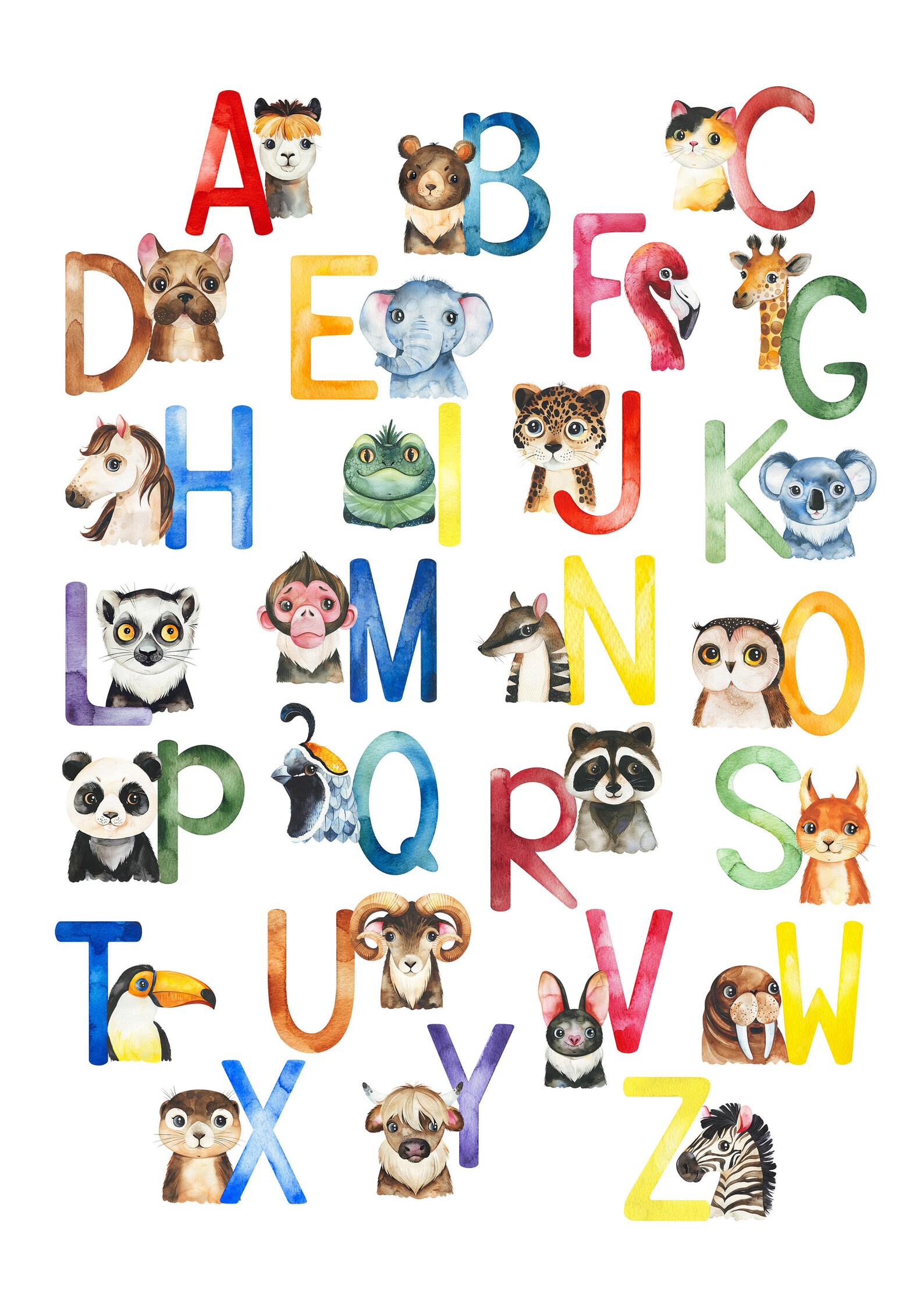 Alphabet Poster ABC Poster Kids Alphabet Chart Animal | Etsy