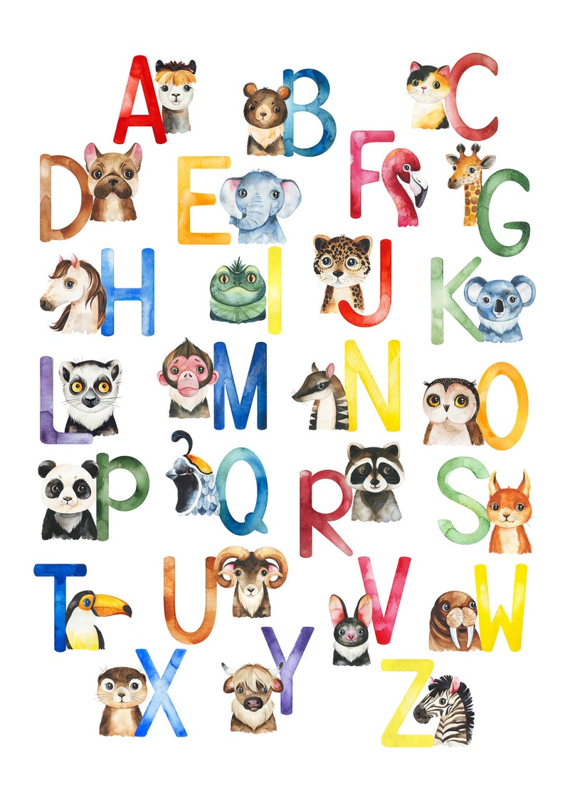 Alphabet Poster Abc Poster Kids Alphabet Chart Animal Etsy