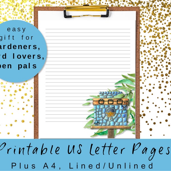 Gift for Birder, Watercolor Writing Paper, Birdhouse Gifts, Bird Journal Paper, Bird Watcher Gift, Birdhouse Lover Gift, Printable Paper