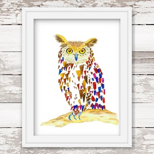 Colorful Owl Art Printable: Abstract Rainbow Owl Nursery Decor (Digital Download)