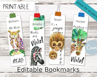 Animal Reading Bookmarks: Editable Student Gift (Printable)
