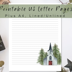 Holiday Card Printable Letter Paper, Christmas Card Letter Paper, Winter Scene on Stationery, Writing Paper for Christmas Letter