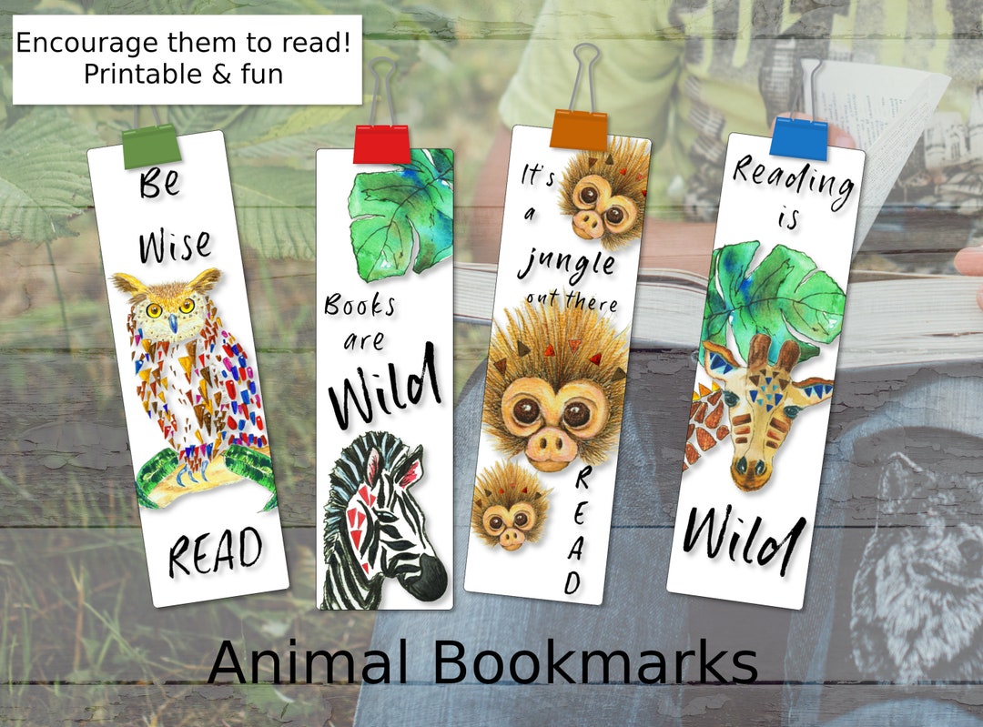 Printable Animal Bookmarks, Digital Bookmarks for Kids, Hand Painted ...