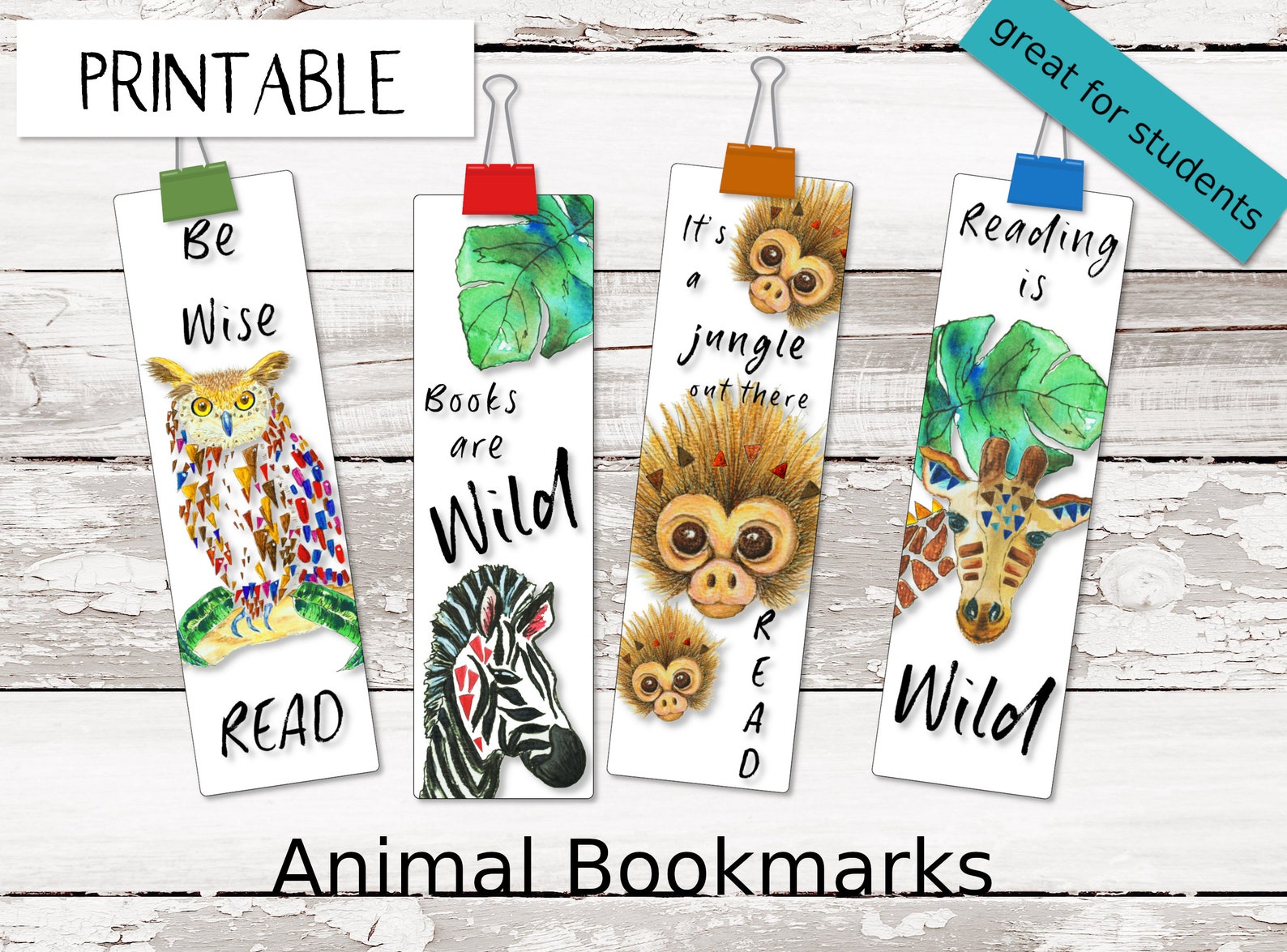 Printable Bookmark for Kid Printable Animal Bookmark Printable Safari ...