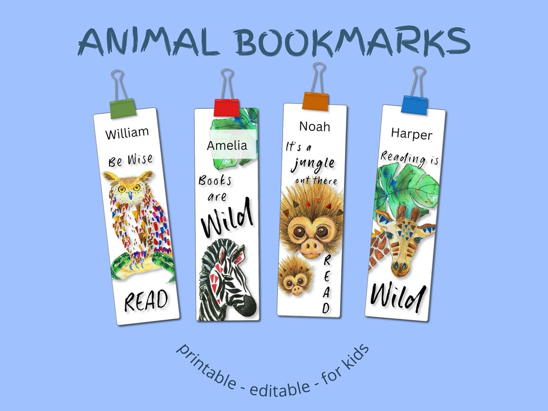Safari Bookmarks Animal Printable Bookmarks for Kids Animal Bookmarks ...