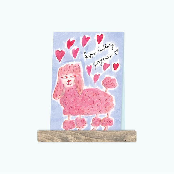 Verjaardagskaart poedel roze en lila A6 ansichtkaart, gemaakt van 100 por ciento de papel reciclado. Perfecto para verjaardagen