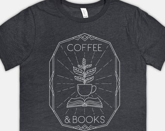 Coffee and Books Tee / Coffee lover gift / Art deco inspired / Bookish gift, book lover tee, coffee t-shirt, books and coffee