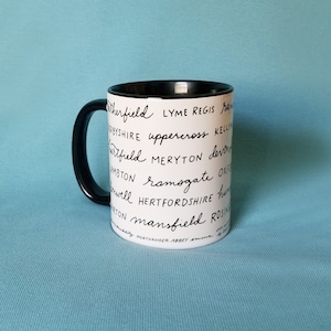 Places in Jane Austen Novels Coffee Mug / Pride and Prejudice, literary gift, book lover gift, Pemberley, London, British mug, England mug
